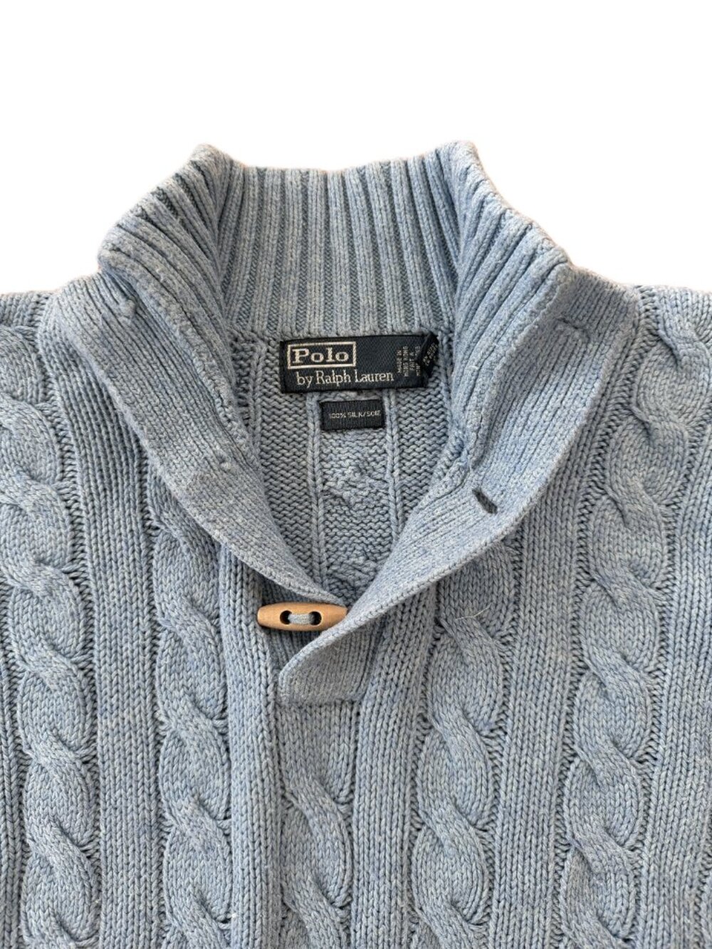 Vintage Polo Ralph Lauren Men Cable Knit Mock Toggle Neck Blue Size L - Picture 2 of 4